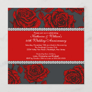 Faire-part de jubilé de mariage Rose vintage Noir 