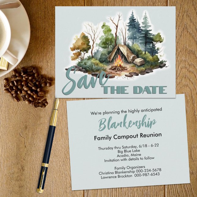 Faire-part de la tente d'aquarelle de la Réunion (This easy to personalize family reunion save the date announcement also serves as the invitation. )