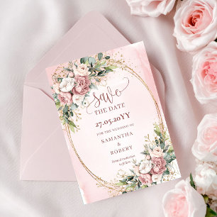 Faire-part de luxe Boho rose blush et verdure