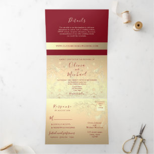 Faire-part de mariage 3-en-1 Bourgogne Or