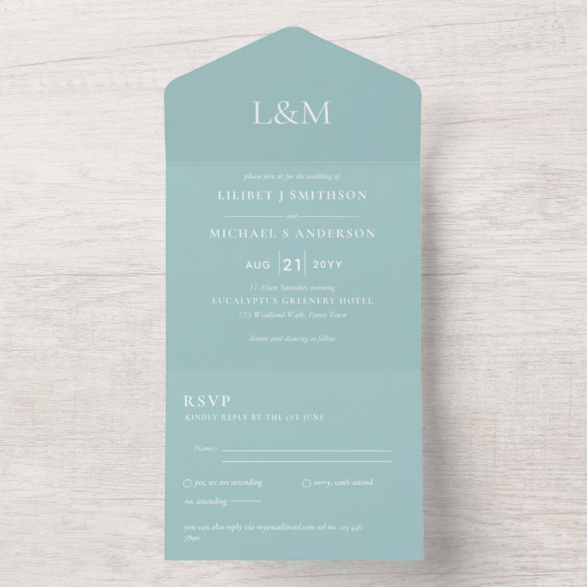 Faire-part de mariage 3en1 Coquille d'oeuf Bleu Te (À l'intérieur)