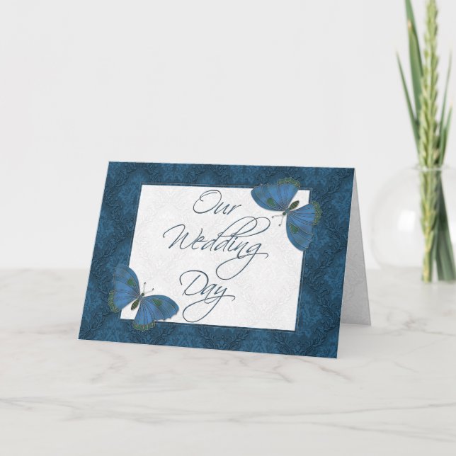 Faire-part de mariage 5X7 Papillon Brocade turquoi (Devant)