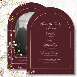 Faire-part de mariage à arch en or de Bourgogne Bl