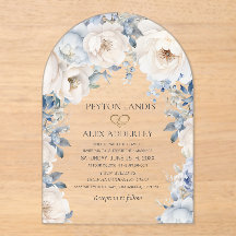 Faire-part de mariage à arche florale bleu poussié