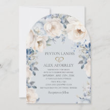 Faire-part de mariage à arche florale bleu poussié