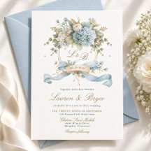 Faire-part de mariage à blason aquarelle Hydrangea
