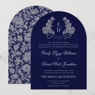 Faire-part de mariage à blason floral Navy Heritag