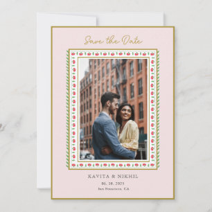 Faire-part de mariage à bordure de fleurs à l'aqua