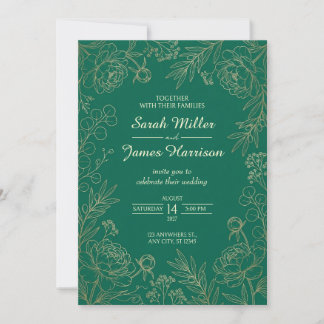 Faire-part de mariage à bordure de pivoine or émer