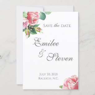 Faire-part de mariage à bordure de rose à l'aquare