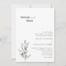 Faire-part de mariage à branches d'olivier classiq
