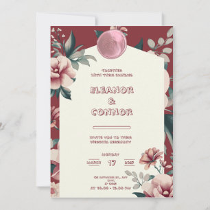 Faire-part de mariage à cadre de fleurs rouges