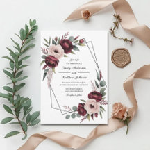 Faire-part de mariage à cadre floral burgundy