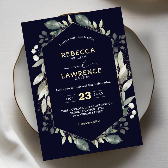 Faire-part de mariage à cadre vert géométrique bot (Créateur téléchargé)