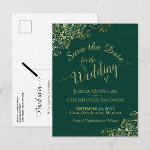 Faire-part de mariage à calligraphie dorée Émeraud