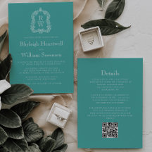 Faire-part de mariage à code QR Monogramme Turquoi