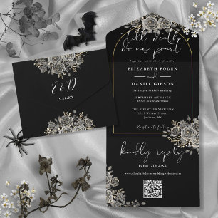 Faire-part de mariage à code QR Roses noires à Arc