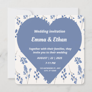 Faire-part de mariage à coeur floral bleu romantiq