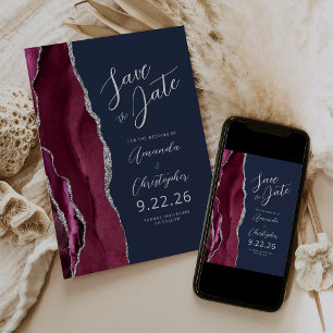 Faire-part de mariage à conserver Burgundy Silver 