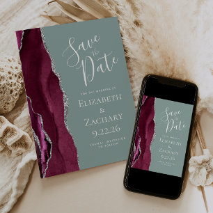Faire-part de mariage à conserver Burgundy Silver