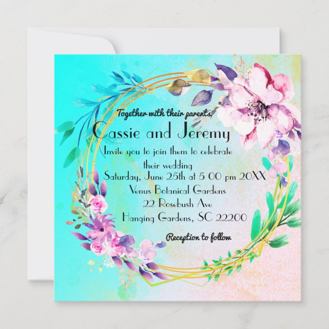 Faire-part de mariage à couronne florale vibrante (Devant)