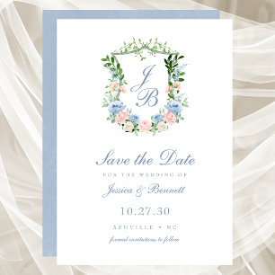 Faire-part de mariage à crête florale bleu poussié