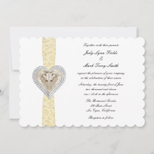 Faire-part de mariage à dentelle jaune Licorne