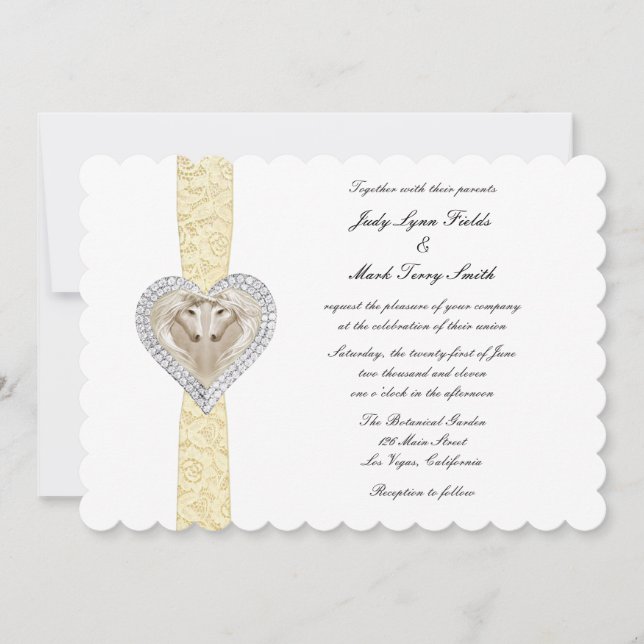Faire-part de mariage à dentelle jaune Licorne (Devant)