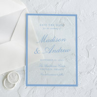 Faire-part de mariage à encadré bleu moderne
