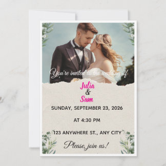 Faire-part de mariage à feuillage dans les coins