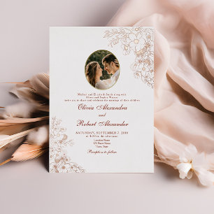 Faire-Part de Mariage à Feuille d'Or avec Photo Vi