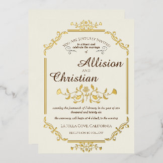 Faire-Part de Mariage à Feuille d'Or Glamour Vinta