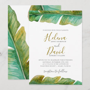 Faire-part de mariage à feuilles de bananier tropi