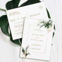 Faire-Part de Mariage à Feuilles Tropicales Or