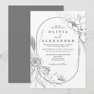 Faire-part de mariage à fleurs blanc et gris