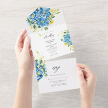 Faire-part de mariage à fleurs bleu aquarelle