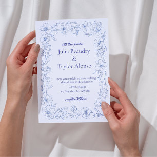 Faire-part de mariage à fleurs bleues avec Colombe