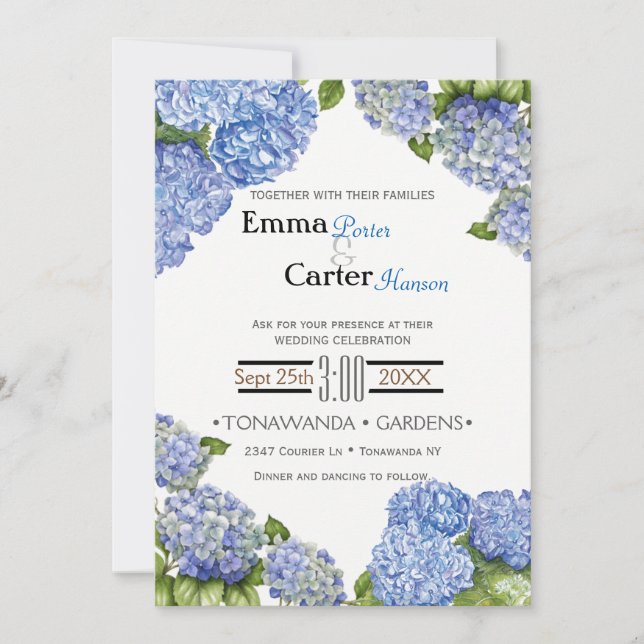 Faire-part de mariage à fleurs de printemps Blue H (Devant)