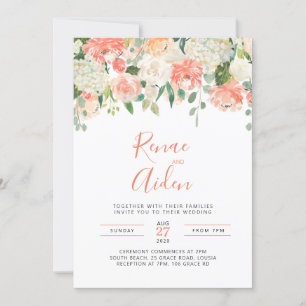 Faire-part de mariage à fleurs rose et blanc