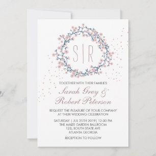 Faire-part de mariage à fleurs roses blanches