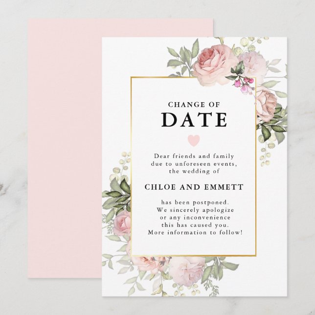 Faire-part de mariage à fleurs roses pour changeme (Devant / Derrière)