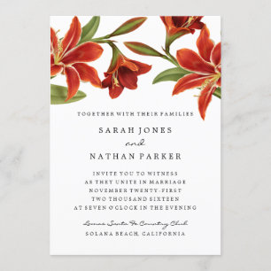 Faire-part de mariage à fleurs rouge et orange Ama