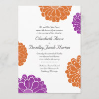 Faire-part de mariage à fleurs violet et orange Zi