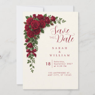 Faire-part de mariage à guirlande de rose rouge cr