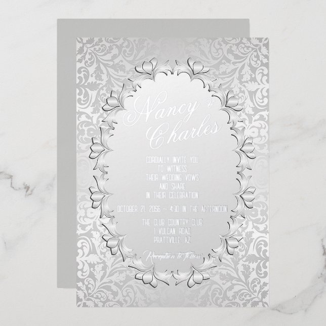 Faire-part de mariage à huile d'argent frileuse et (Recto/Verso)