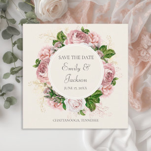 Faire-part de mariage à la crème florale rose past