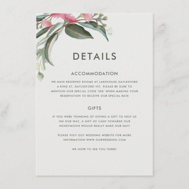 Faire-part de mariage à la feuille de gommier indi (Devant)
