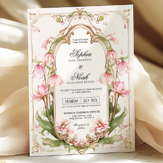 Faire-part de mariage à la flore romantique rose e