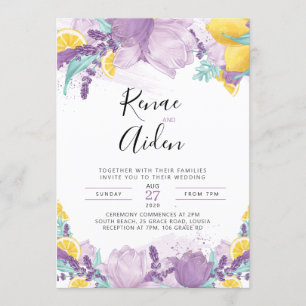 Faire-part de mariage à la lavande, invitation d'é