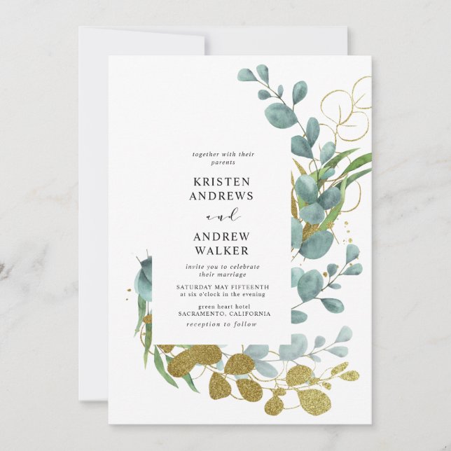 faire-part de mariage à la verdure d'eucalyptus do (Devant)